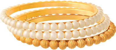 JFL Jewellery for Less Copper Pearl Gold-plated Bangle Set(Pack of 3)