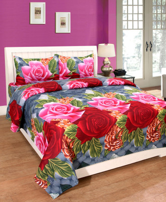 FABBRICK 120 TC Polycotton Double Printed Flat Bedsheet(Pack of 1, Multicolor)