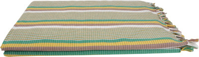 Saagar Tex Striped Single Top Sheet(Cotton, Green)