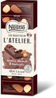 

Nestle Les Recettes de l'Atelier Raisins Almonds Hazelnuts 45% Cocoa Bars(100 g)