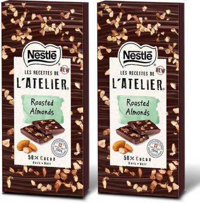 Nestle Les Recettes de l'Atelier Almonds Roasted (50% Cocoa) Bars(Pack of 2, 230 g)