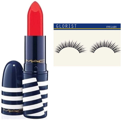 

glorist Eyelashes With Mac Matte Finish Long Lasting Red Lipstick(Set of 2)