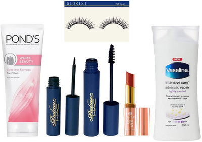 

glorist Eyelashes, Padma Eyeliner+Mascara & Matte Prime Lipstick & Intensive Care Body Lotion & White Beauty Face Wash(Set of 6)