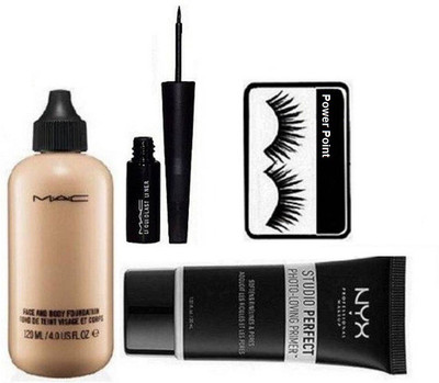 

power point Eyelashes, Face and Body Foundation, perfect Face Primer Gel and Liquid Last Eyeliner(Set of 4)
