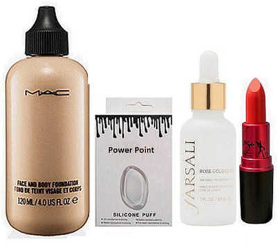 

powerpoint Silicon Puff & Face And Body Foundation & Face Serum & Lipstick(Set of 4)