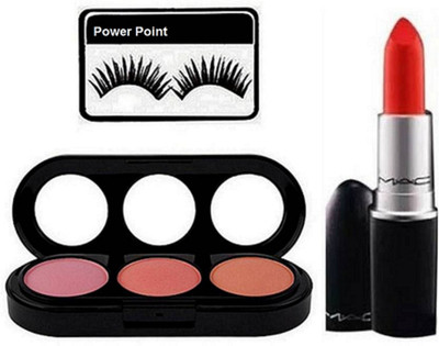 

power point Eyelashes, 3 Shade Blusher, Lady Danger Lipstick(Set of 3)