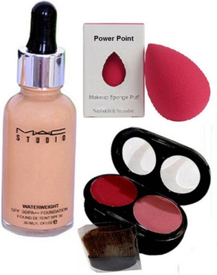 

power point Sponge Puff,Waterweight Foundation &Pro Long Wear Concealer & 2 Shade Blushe(Set of 3)