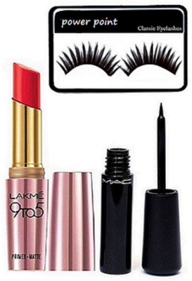 

POWER POINT Eyelashas, Mac Liquid Eyeliner, Lekme Lipstick(Set of 2)