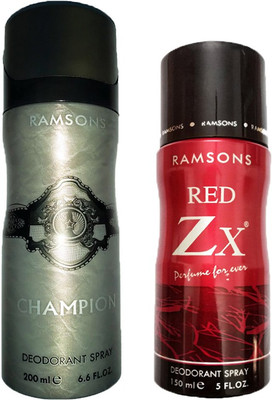 

RAMSONS RED ZX DEODORANT SPRAY 150ML +CHAMPION DEODORANT SPRAY 200ML Deodorant Spray - For Men(350 ml, Pack of 2)