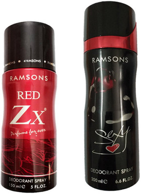 

RAMSONS RED ZX DEODORANT SPRAY 150ML + SEXY HEART DEODORANT SPRAY 200ML Deodorant Spray - For Men(150 ml, Pack of 2)