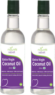 

Natures Velvet Lifecare Virgin Coconut Oil 250ml for Cooking & Skin,Hair Care With Rich MCTs - pack of 2 Coconut Oil Plastic Bottle(2 x 250 ml)