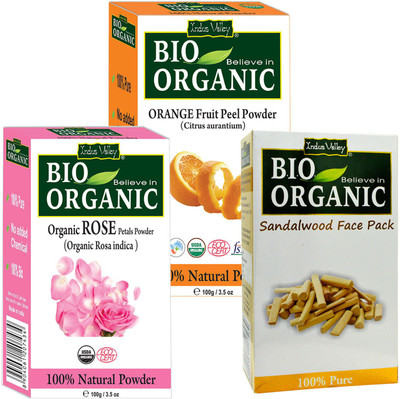 

Indus Valley BIO Organic Sandalwood Face Pack + Orange Peel Mask + Rose Petals Herbal Powder- Combo Set of 3-in-1(300 g)