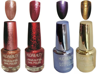 

Huda Beauty GLITTER AND MIRROR NAIL POLISH GLITTER RED, GLITTER PINK, MIRROR GOLDEN, MIRROR PURPLE(Pack of 4)