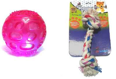 

Goofy Tails Cotton Bone Medium & LED Ball Rubber, Cotton Chew Toy For Dog