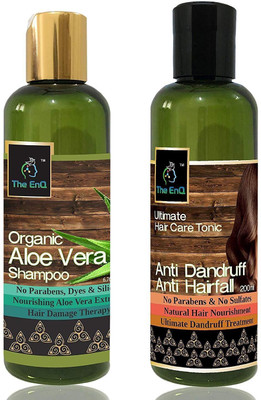 

The EnQ Organic Aloe Vera Shampoo 200ml/6.76 fl.oz Paraben Free shampoo for dry hair shampoo for oily scalp and Hair Care Tonic Anti Dandruff Ultimate Anti Hairfall Combo Pack(200 ml)