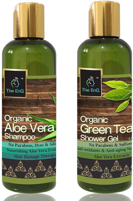 

The EnQ Organic Aloe Vera Shampoo 200ml/6.76 fl.oz Paraben Free shampoo for dry hair shampoo for oily scalp and Organic Green Tea Shower Gel 200ml / 6.76 fl.oz Combo(200 ml)