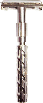 

KONIT SUPERIOR QUALITY, BUTTERFLY (TWIST TO OPEN), THICK HANDLE (1 CM), HEAVY (45 GMs), SHINY STEEL GREY COLOURED, BRASS HANDLE WITH STAINLESS STEEL BLADE HOLDER DOUBLE EDGE SAFETY SHAVING RAZOR