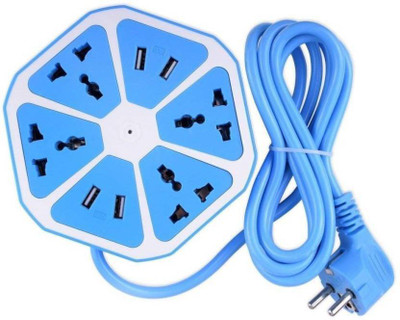

blueseed Hexagon Socket Extension board with 4 USB 2.1Amp charging point Universal USB Charger (Blue) 4 Socket Surge Protector(Blue)
