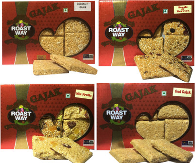 Roast Way Roasted Gud and Mix Fruits and Seeds & Berries and Coconut Gajak - 800 gram (each 200 gram)(0.8 kg, Box)