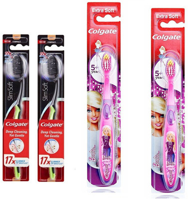 

Colgate 360 Charcoal Slimsoft Bristles 2pcs & 2pcs Kids Barbie Toothbrush Ultra Soft Toothbrush(Pack of 4)