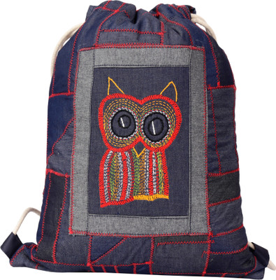 

Indha Craft Blue Colour Owl Embroidery Patch Unisex Denim Drawstring / Sports Backpack/ Gym Bag/ Travel Backpack Bag in 2.0 Backpack(Blue)