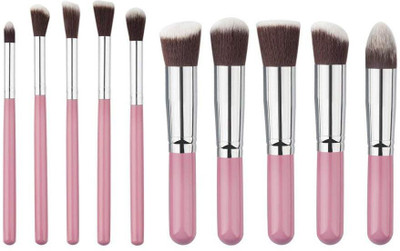 

SHINOY FILLWILL 10 Wood Concealer Blusher Powder Face Make Up Brushes Contour Cosmetic Tool (Pink and Silver)(Pack of 10)