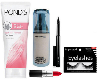

Importedd Eyelashes & Mac Matchmaster Foundation & Mac pen Eyeliner & Lipstick & Pond's White Beauty Spot-Less Fairness Face Wash(Set of 5)