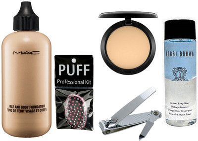 

Professional kit Silicon Puff, Mac Face And Body Foundation, Compact & Nail Cutter & Bobbi Brown Instant Liquid Make Up Remover(Set of 5)