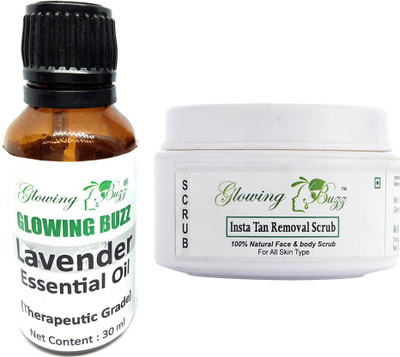 

Glowing Buzz Combo of lavender essential oil and insta tan scrub(Set of 2)