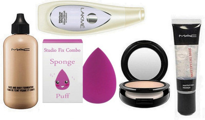 

Studio Fix Combo sponge Puff & Mac Face And Body Foundation & Mac Compact&Primer, lakme body lotion (Set of 5)(Set of 5)