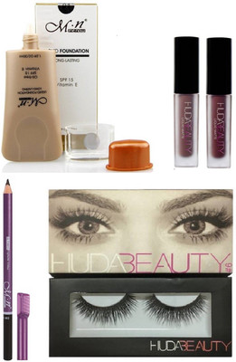 

MN GIRLS MAKE UP PACK WITH OIL FREE FOUNDATION & WATERPROOF EYE BROW PENCIL AND EYE LASHES WITH LIQUID MATTE LIPSTICK PACK(Set of 5)