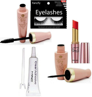 fancify Eyelashes, Eyelashes Glue, Lakme 9to5 Mascara, Eyeliner, Lipstick(Set of 5)