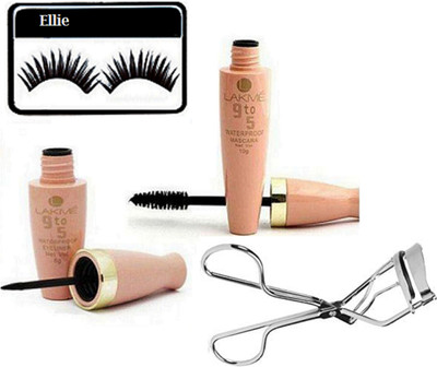 

ellie Eyelashes,Lakme 9to5 Eyeliner & mascara With Eyelashes Curler(Set of 4)