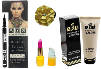 

ADS Ultra Fine Pen Eyeliner Long Lasting 36 Hours, Lipstick, Foundation and Golden band(Set of 4)