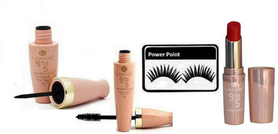 

powerpoint Eyelashes & 9 To 5 Matte Finish Lipstick & Waterproof Liquid Eyeliner & Mascara(Set of 4)