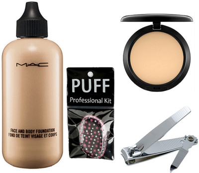 

Professional kit Silicon Puff, Mac Face And Body Foundation, Compact & Nail Cutter(Set of 4)