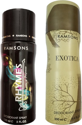 

RAMSONS RHYMES DEODORANT SPRAY 150ML+EXOTICA DEODORANT SPRAY 200ML Deodorant Spray - For Men(150 ml, Pack of 2)