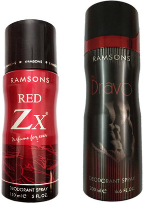 

RAMSONS RED ZX DEODORANT SPRAY 150ML +BRAVO DEODORANT SPRAY 200ML Deodorant Spray - For Men(150 ml, Pack of 2)