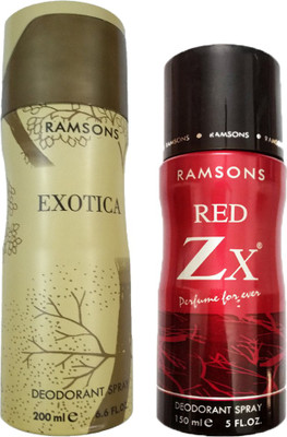 

RAMSONS RED ZX DEODERANT SPYAR 150ML +EXOTICA DEODERANT SPRAY 200ML Deodorant Spray - For Men(150 ml, Pack of 2)
