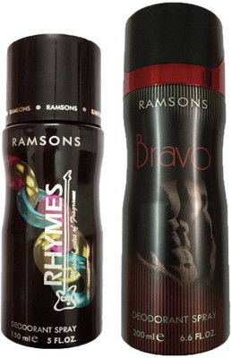 

RAMSONS BRAVO DEODORANT SPRAY 200ML+RHYMES DEODORANT SPRAY 150ML Deodorant Spray - For Men(150 ml, Pack of 2)