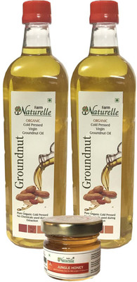 

Farm Naturelle Organic Virgin Cold Pressed Kachi Ghani Groundnut/Peanut Cooking Oil with Any Forest Flower Honey (915Ml Each) - Pack of 2 Combo(1830)