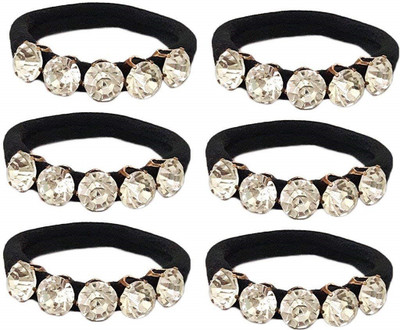 

Rk Black with Stone Fancy and Attractive Best Quality Hair Accessories/Black Rubber Bands for Women & Girls (6 Pcs) Hair Band(Silver, Black)