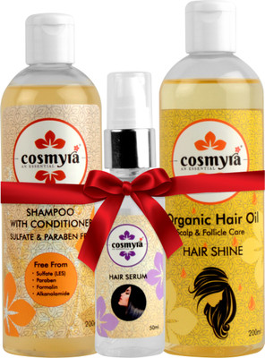 

COSMYRA Combo Pack of Hair Care Set : Sulfate & Paraben Free Conditioning Shampoo (200ml), Organic Hair Oil (200ml), Hair Serum (50ml)(500 g)