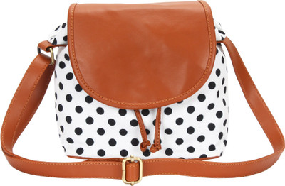 

Lychee Bags Sling Bag(White, Brown), Brown;white