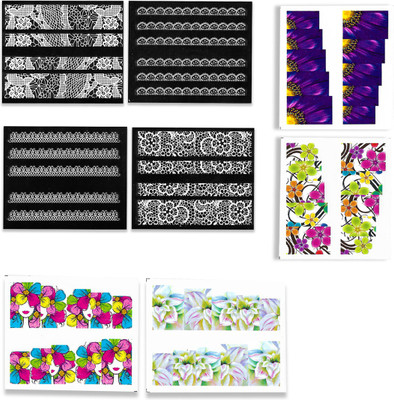 

STZ 8 Sheets of Water Transfer & Adhesive Lace Nail Art Stickers(Multicolor)