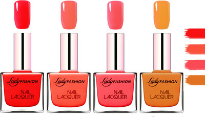 

Lady Fashion Extra Shine Extra Long Stay Chip Resistant Nail Polish Bright Red,Mettalic Brown,Light Orange,Baby Pink(Pack of 4)