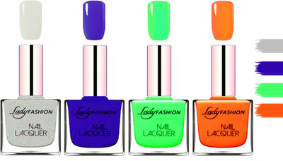 

Lady fashion Extra Shine Extra Long Stay Chip Resistant Nail Polish Grey,Blue,Light Green,Juice Orange(Pack of 4)