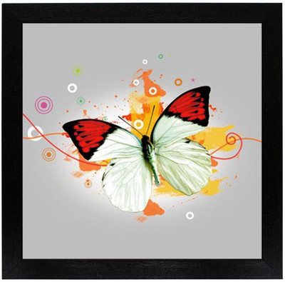 Masstone Colorful Butterfly UV Matt Textured Framed Ink 12 inch x 12 inch Painting(With Frame)