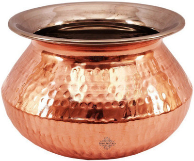 

IndianArtVilla Steel Copper Serving Punjabi Handi|Serving Briyani Dishes|Hotel Restaurant Handi 700 ml(Steel), Brown;silver