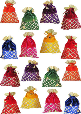 

Muccasacra Festival & Wedding Gifting criss cross Gota Patti Velvet Multicolour Shagun Gift Pouch Potli (pack of 16) Potli(Multicolor)